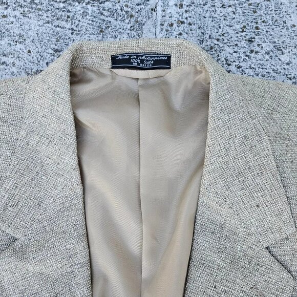 Bert Pulitzer Men Blazer Sport Coat 100% Silk Jacket Two Button Beige Size 52 - Picture 6 of 10